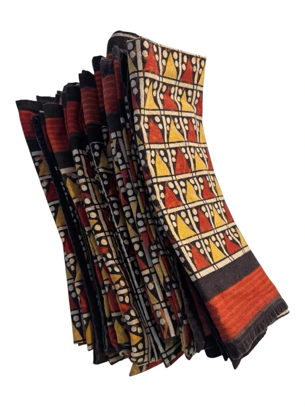PIER 1 16 PCS NAPKINS COTTON TRIBAL AFRICAN GEOMETRIC PRINT W RUST BLACK BOARDER